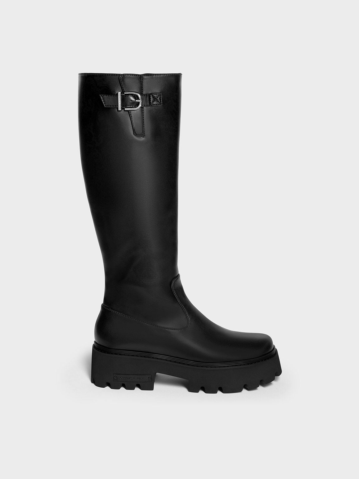 Imogen Side-Buckle Chunky Knee-High Boots - Black | CHARLES & KEITH