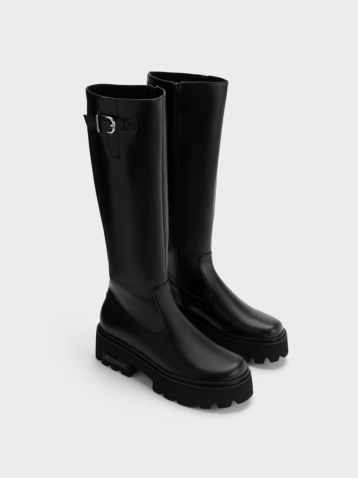 Imogen Side-Buckle Chunky Knee-High Boots - Black | CHARLES & KEITH