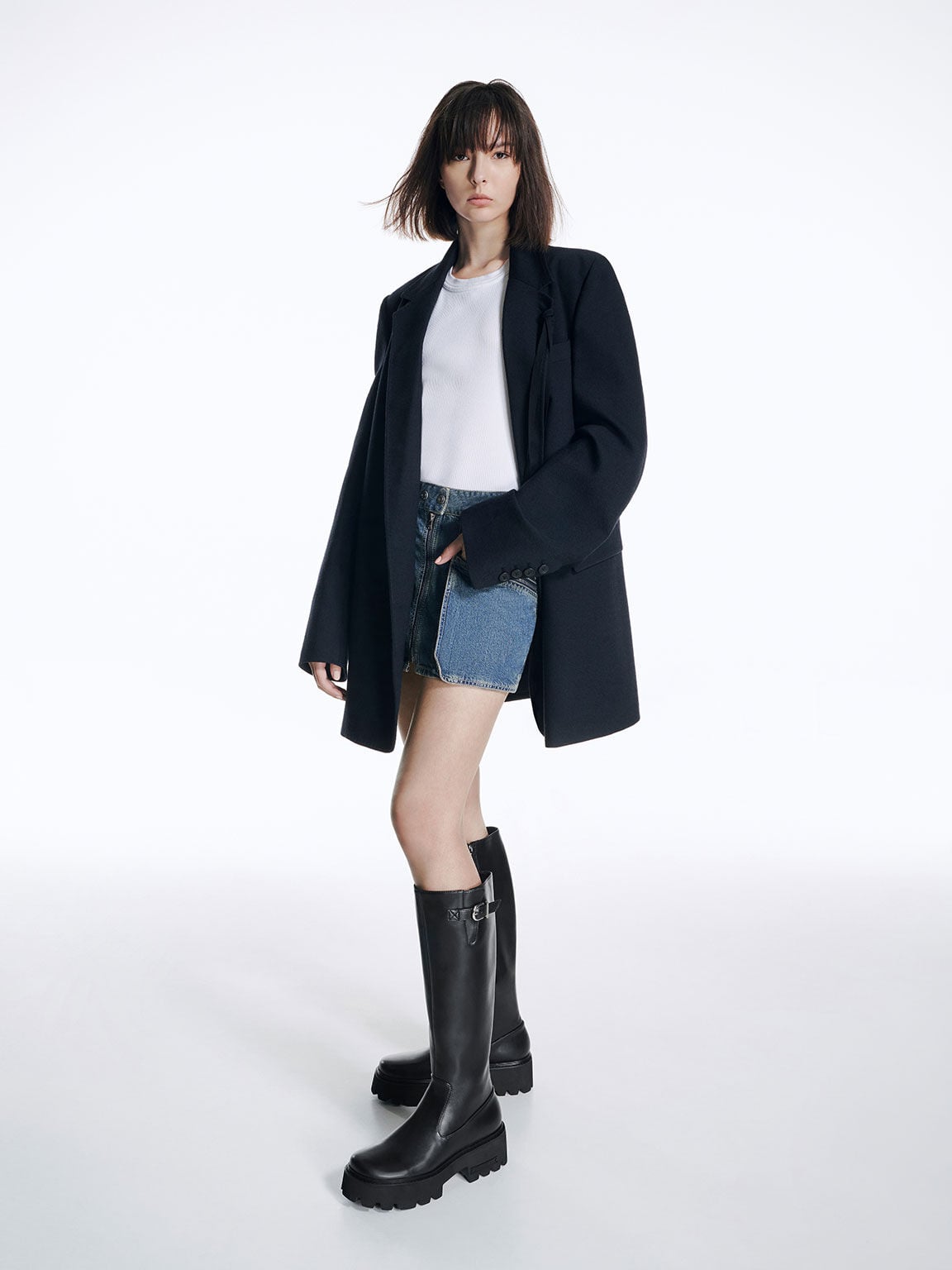 Imogen Side-Buckle Chunky Knee-High Boots - Black | CHARLES & KEITH