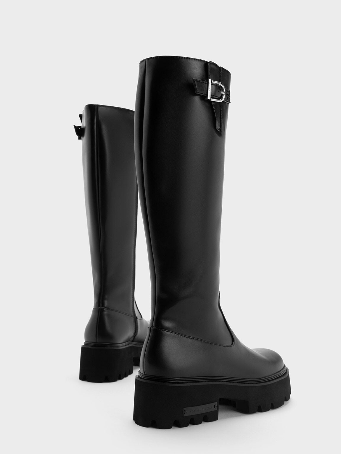 Imogen Side-Buckle Chunky Knee-High Boots - Black | CHARLES & KEITH