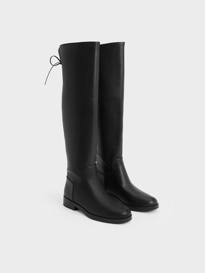 Louisa Fold-Over Thigh-High Boots - Black | CHARLES & KEITH