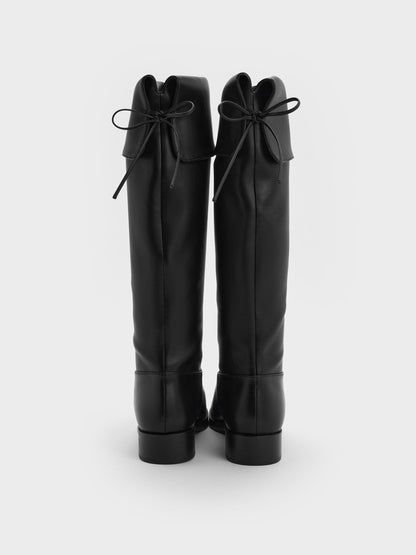 Louisa Fold-Over Thigh-High Boots - Black | CHARLES & KEITH