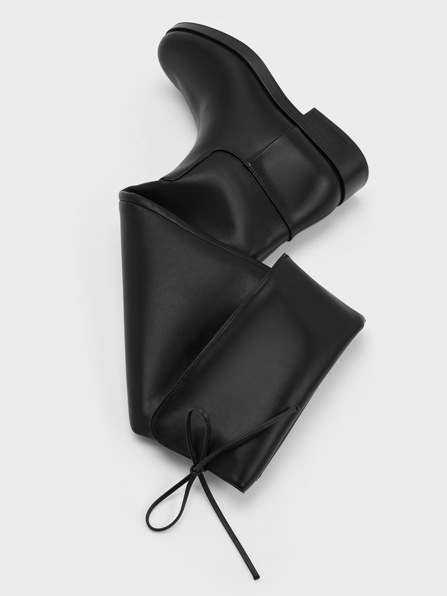 Louisa Fold-Over Thigh-High Boots - Black | CHARLES & KEITH