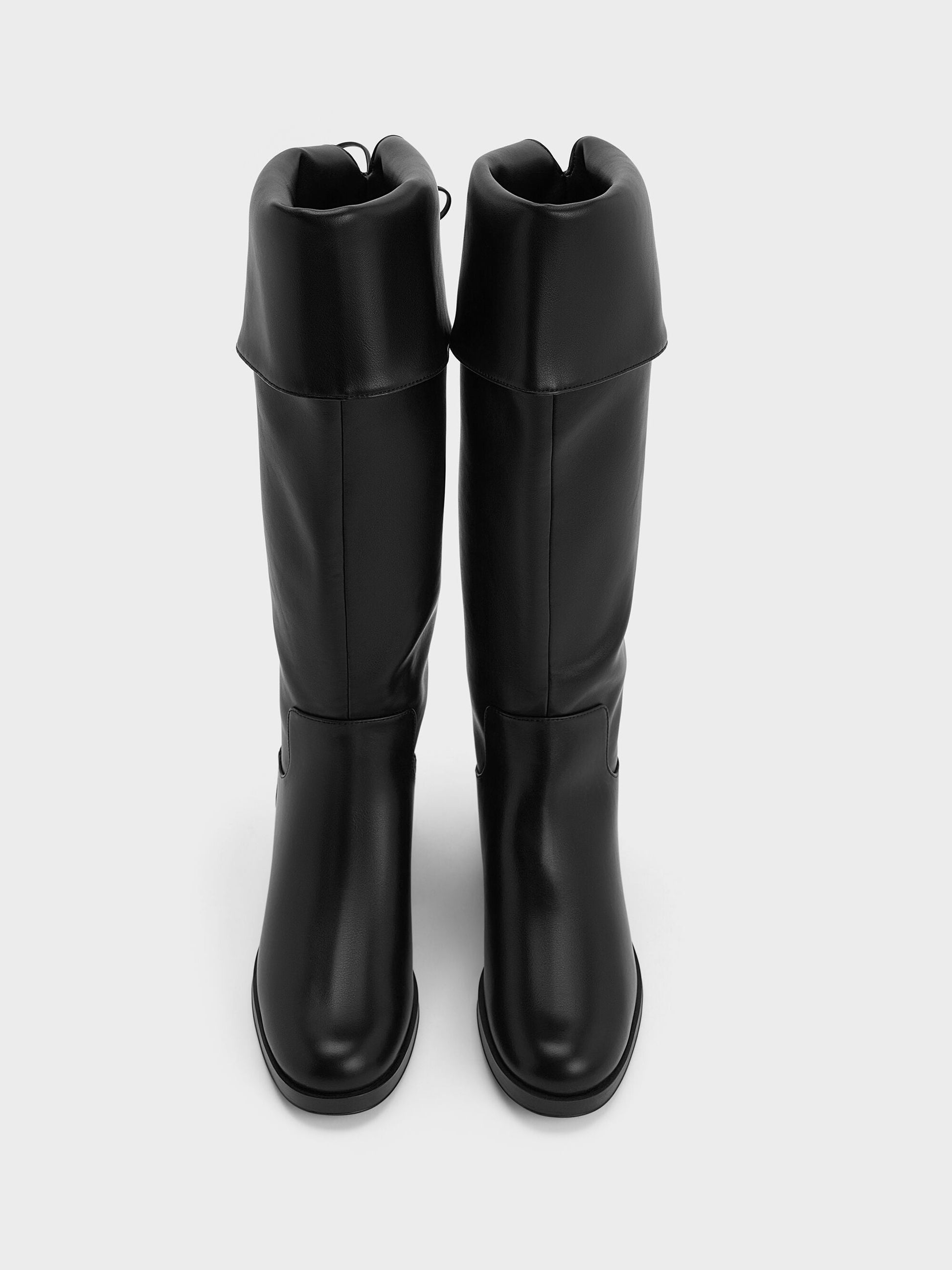 Louisa Fold-Over Thigh-High Boots - Black | CHARLES & KEITH