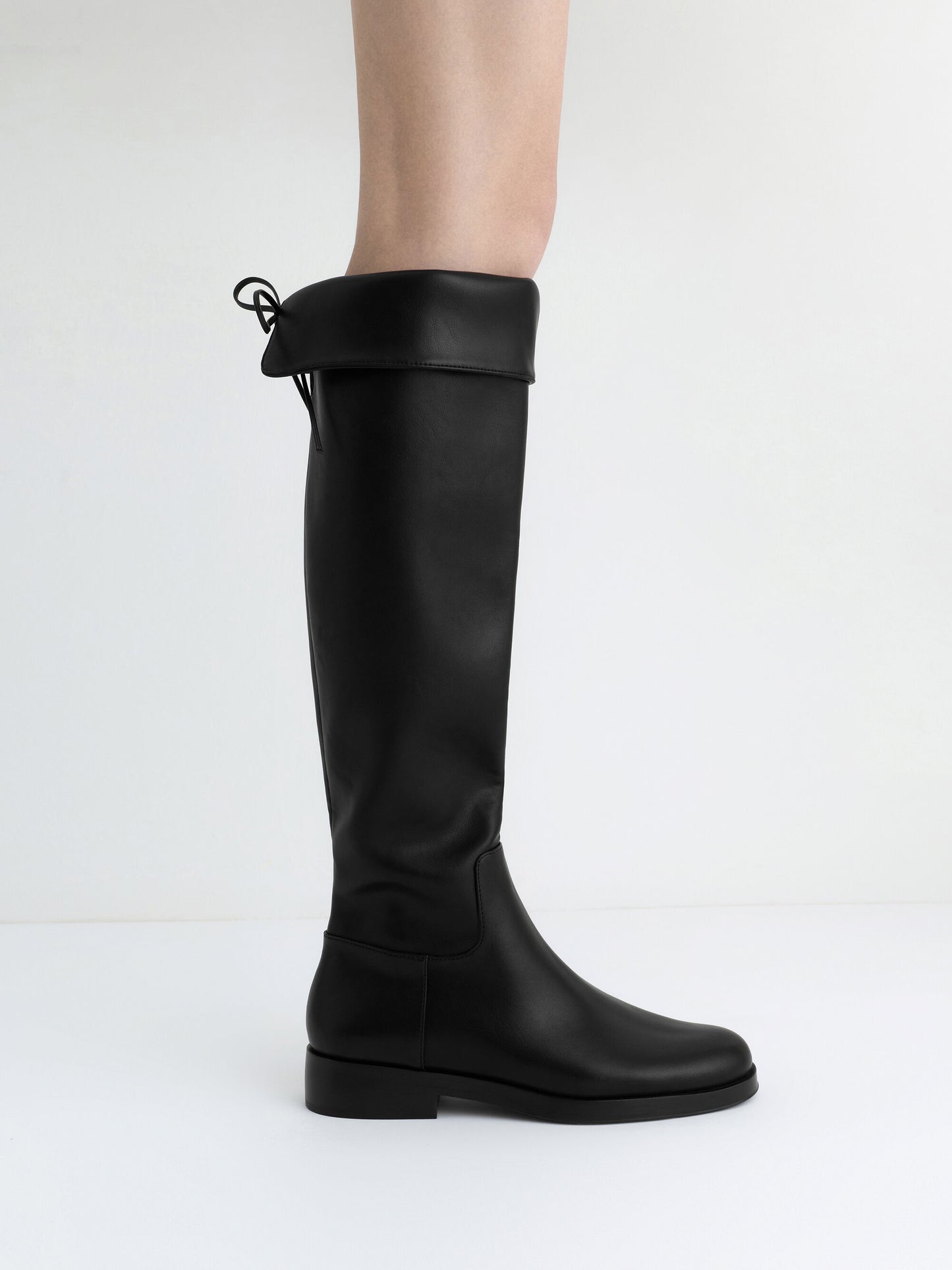Louisa Fold-Over Thigh-High Boots - Black | CHARLES & KEITH
