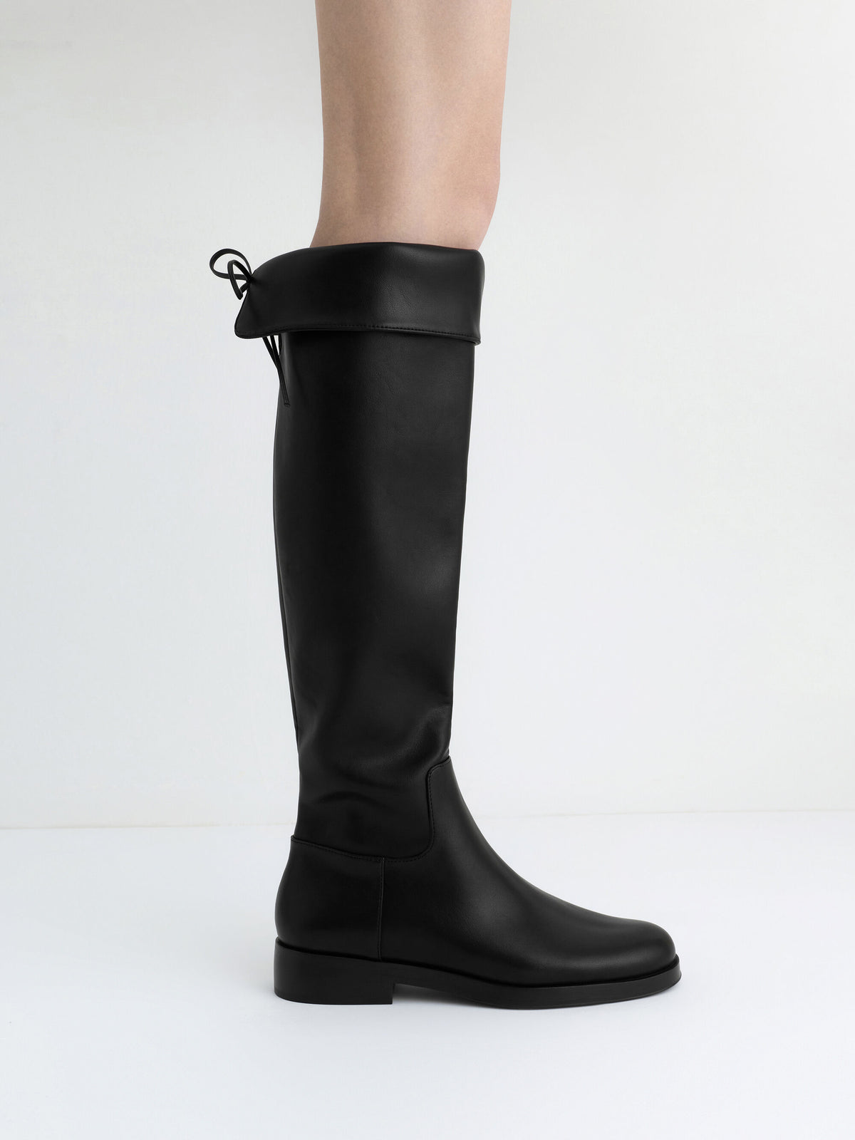 Louisa Fold-Over Thigh-High Boots - Black | CHARLES & KEITH