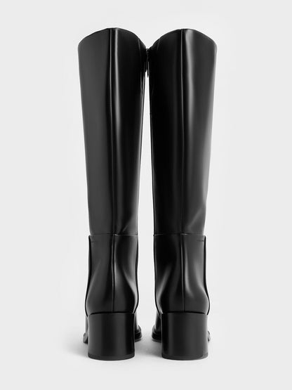 Louise Block-Heel Knee-High Boots - Black | CHARLES & KEITH