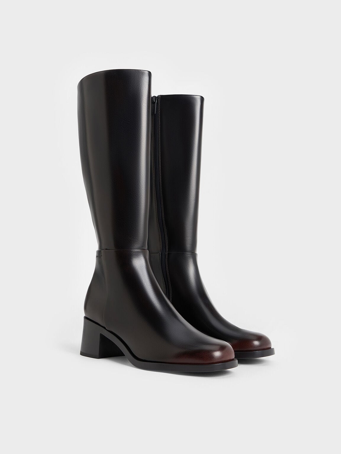 Louise Block-Heel Knee-High Boots - Dark Brown | CHARLES & KEITH