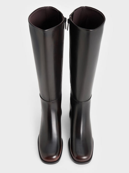 Louise Block-Heel Knee-High Boots - Dark Brown | CHARLES & KEITH