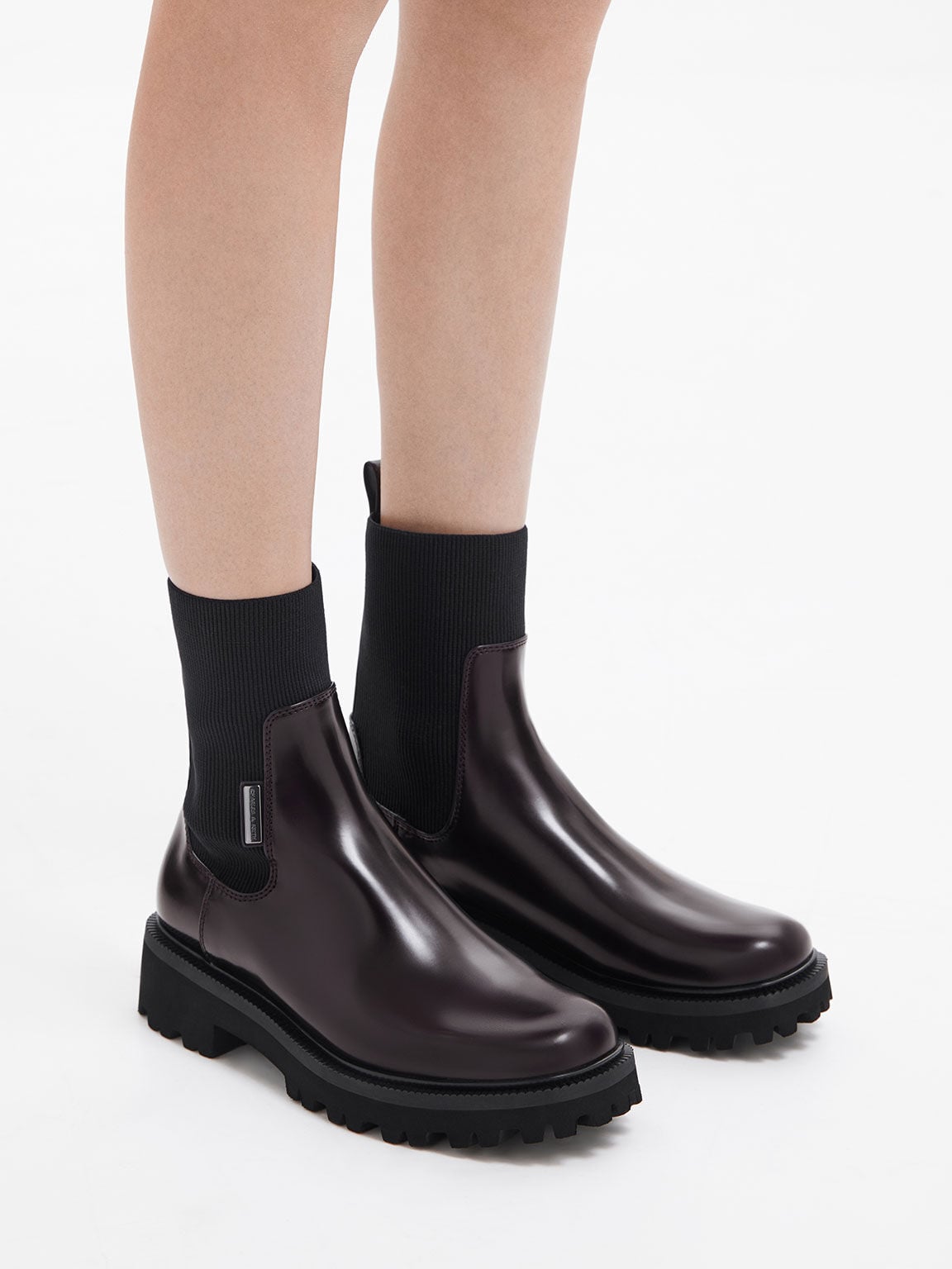 Remy Ridged-Sole Chelsea Boots - Burgundy | CHARLES & KEITH