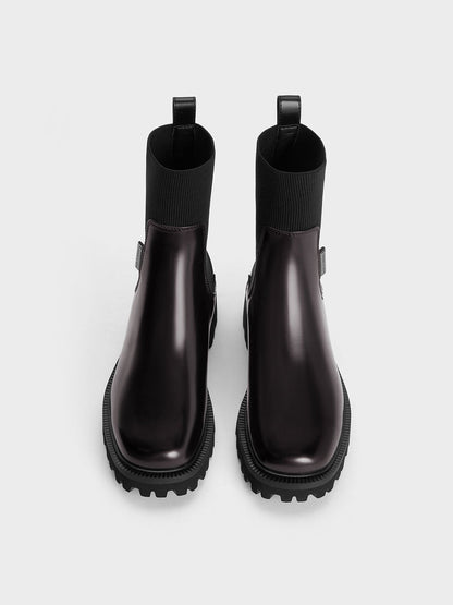 Remy Ridged-Sole Chelsea Boots - Burgundy | CHARLES & KEITH
