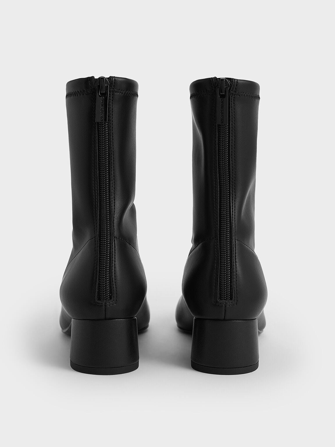Stitch-Trim Heeled Ankle Boots - Black | CHARLES & KEITH