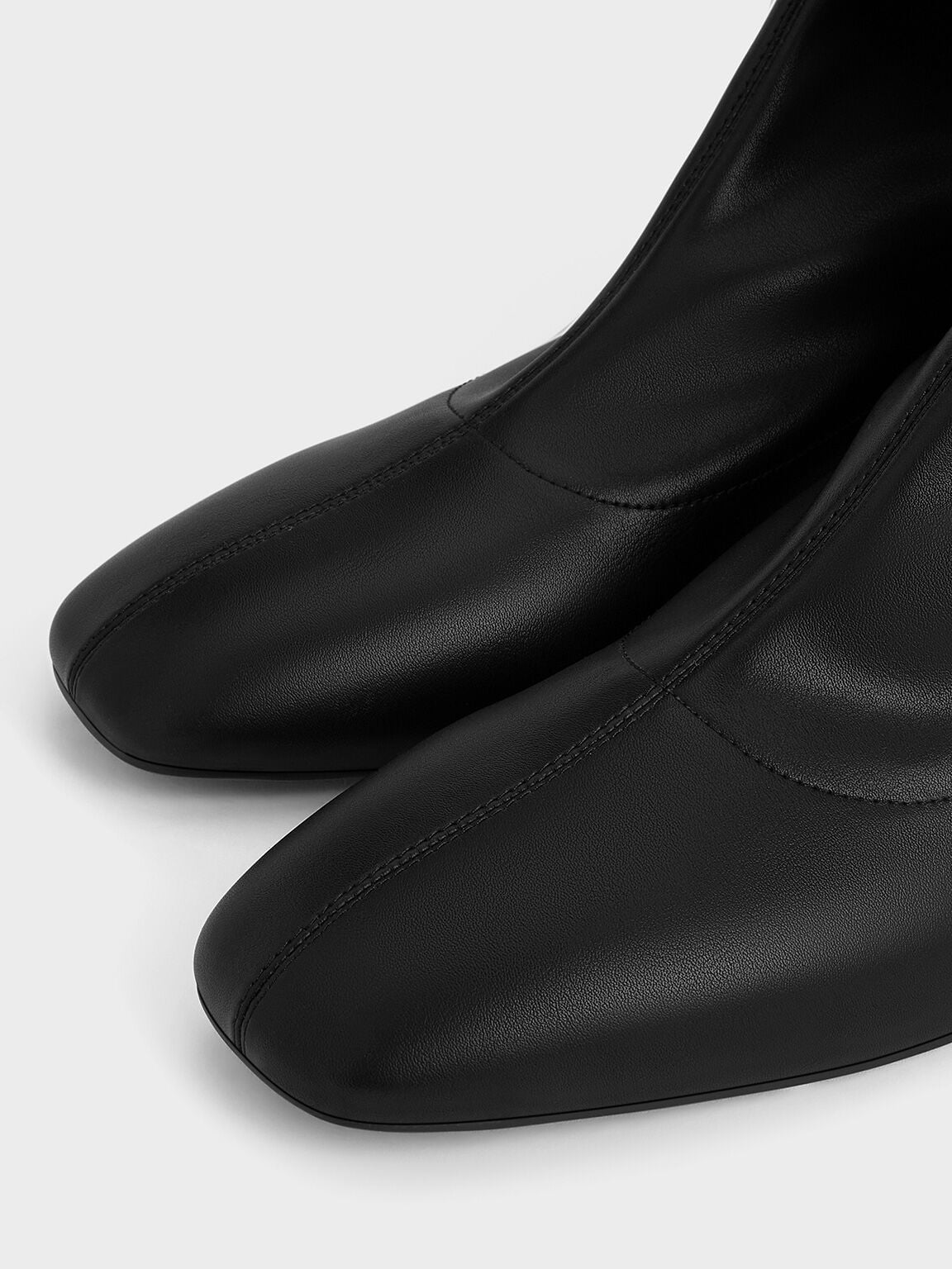 Stitch-Trim Heeled Ankle Boots - Black | CHARLES & KEITH