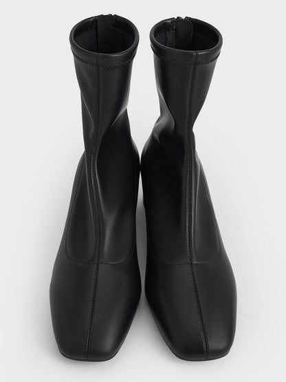 Stitch-Trim Heeled Ankle Boots - Black | CHARLES & KEITH