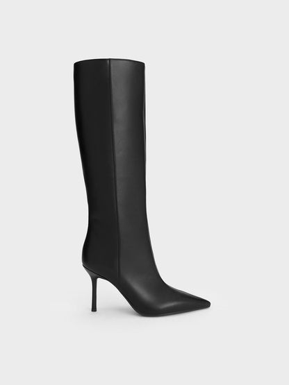 Pointed Stiletto Knee-High Boots - Black | CHARLES & KEITH