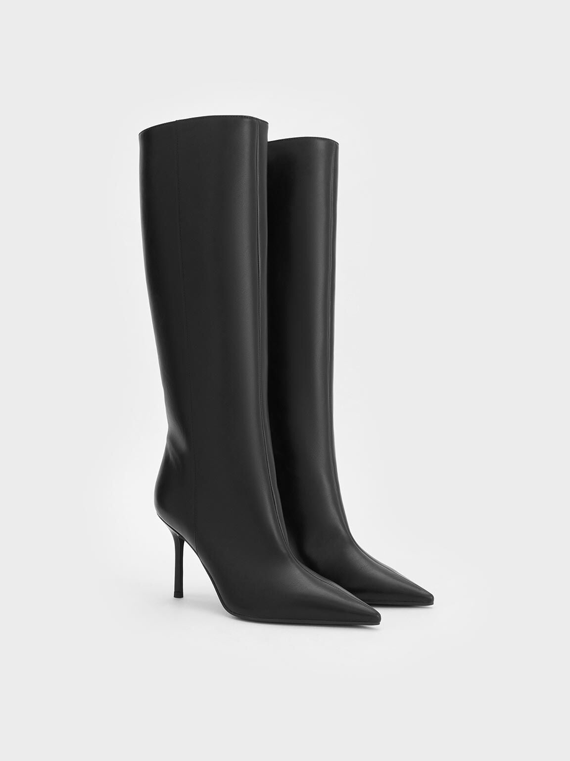 Pointed Stiletto Knee-High Boots - Black | CHARLES & KEITH