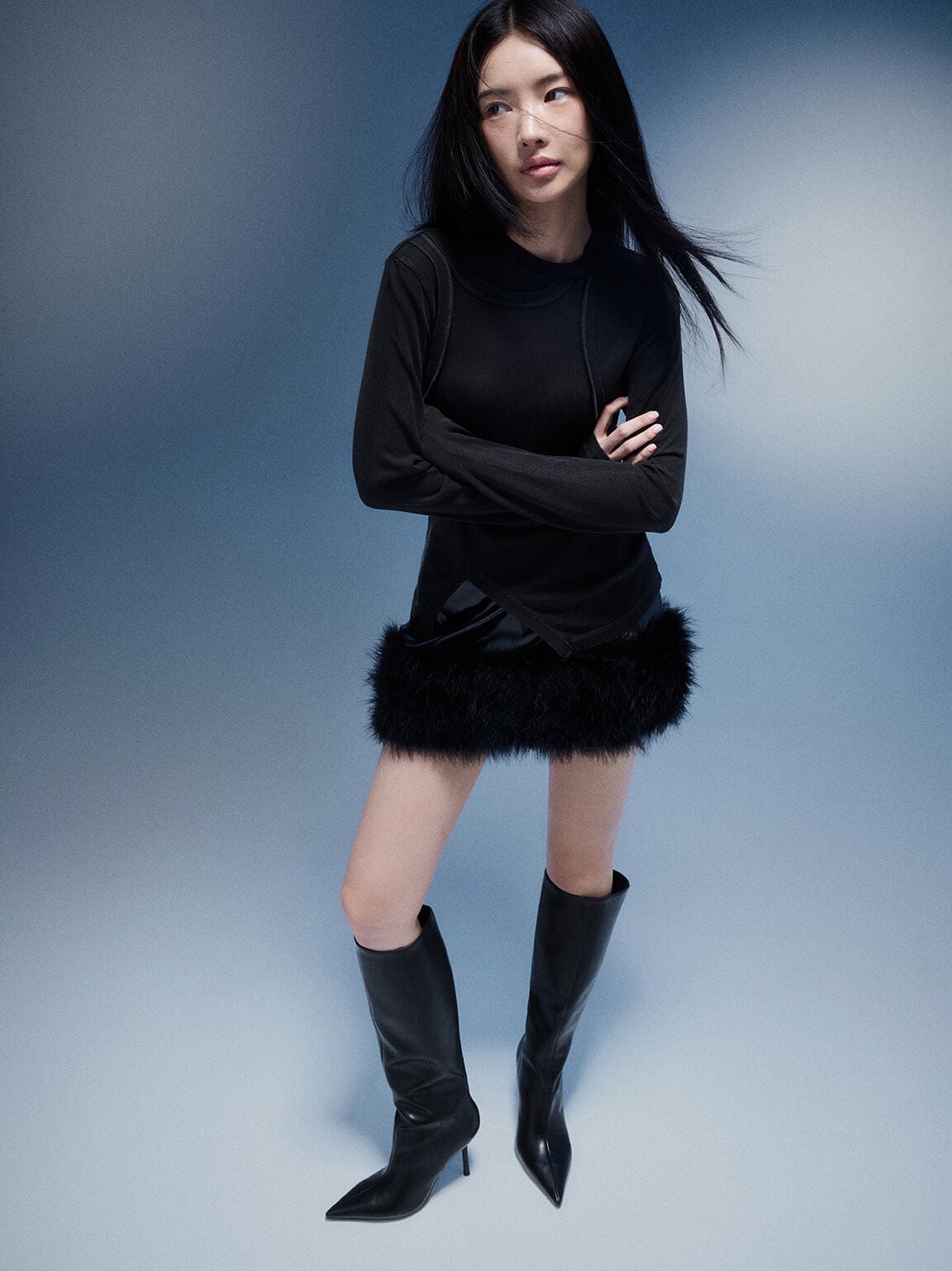 Pointed Stiletto Knee-High Boots - Black | CHARLES & KEITH