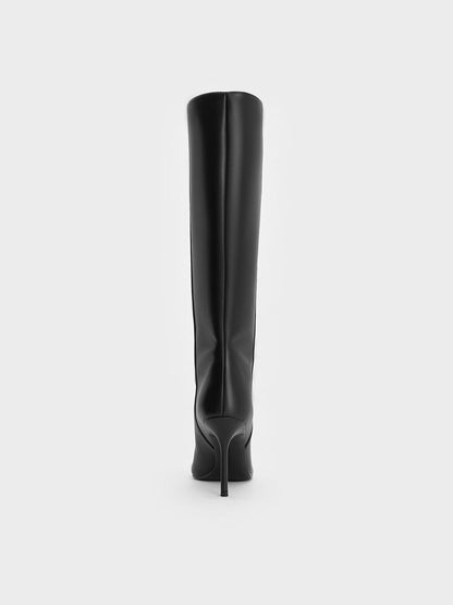 Pointed Stiletto Knee-High Boots - Black | CHARLES & KEITH