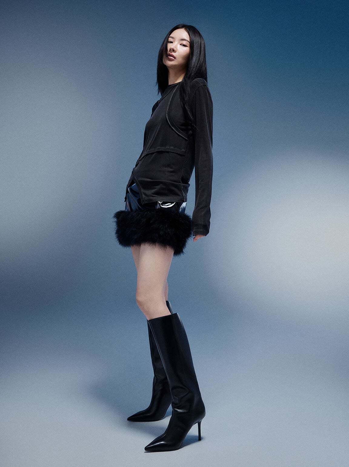 Pointed Stiletto Knee-High Boots - Black | CHARLES & KEITH