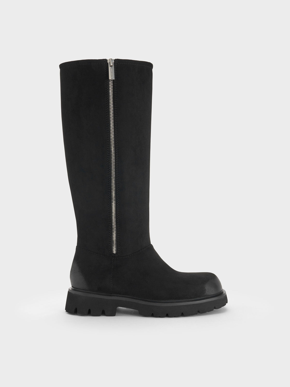 Rosamond Faux Suede Knee-High Boots - Black Textured | CHARLES & KEITH