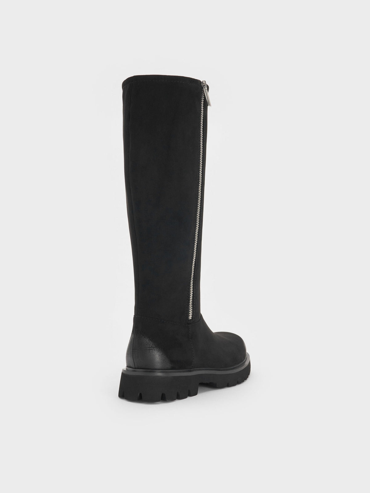 Rosamond Faux Suede Knee-High Boots - Black Textured | CHARLES & KEITH