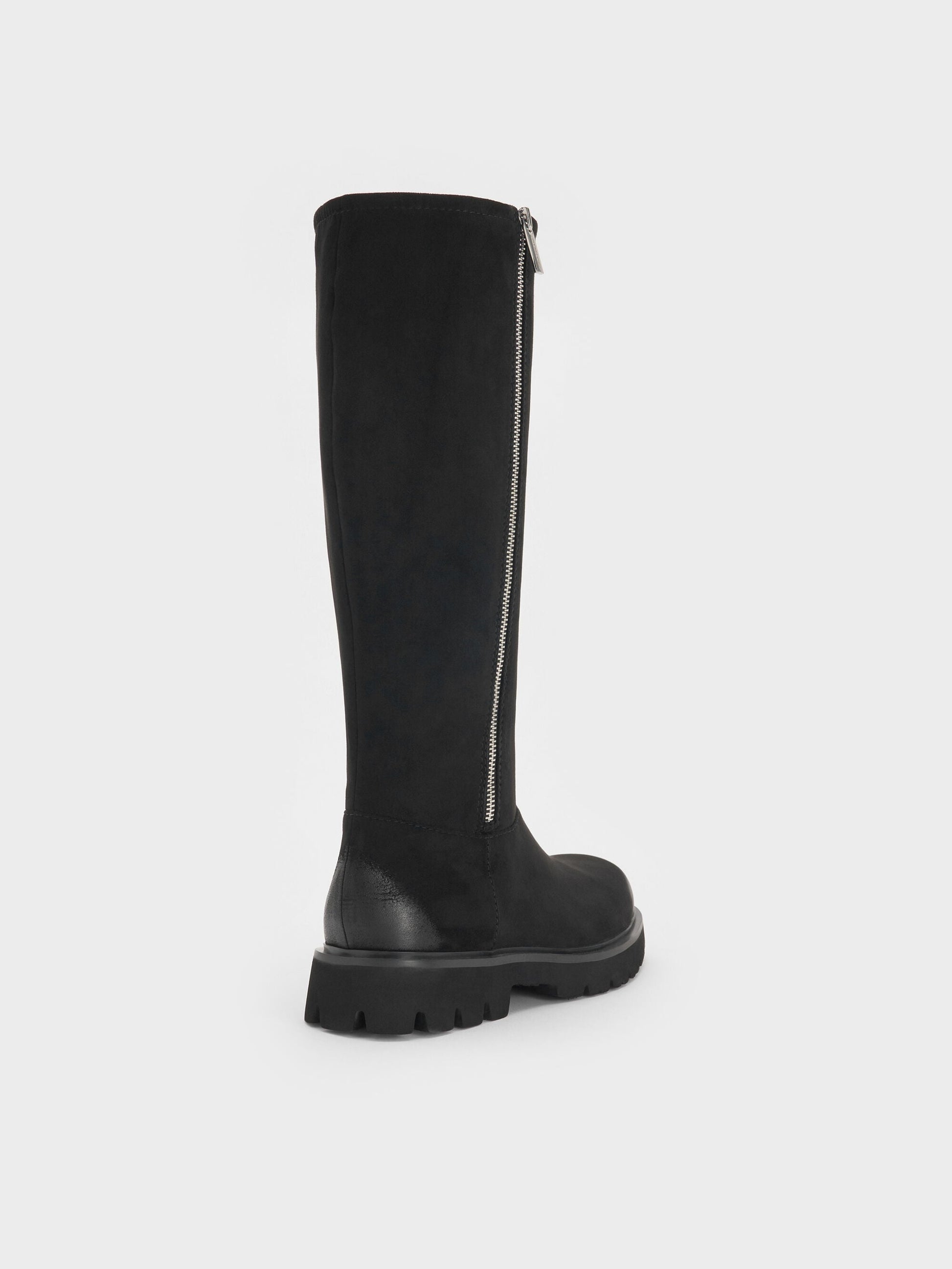 Rosamond Faux Suede Knee-High Boots - Black Textured | CHARLES & KEITH