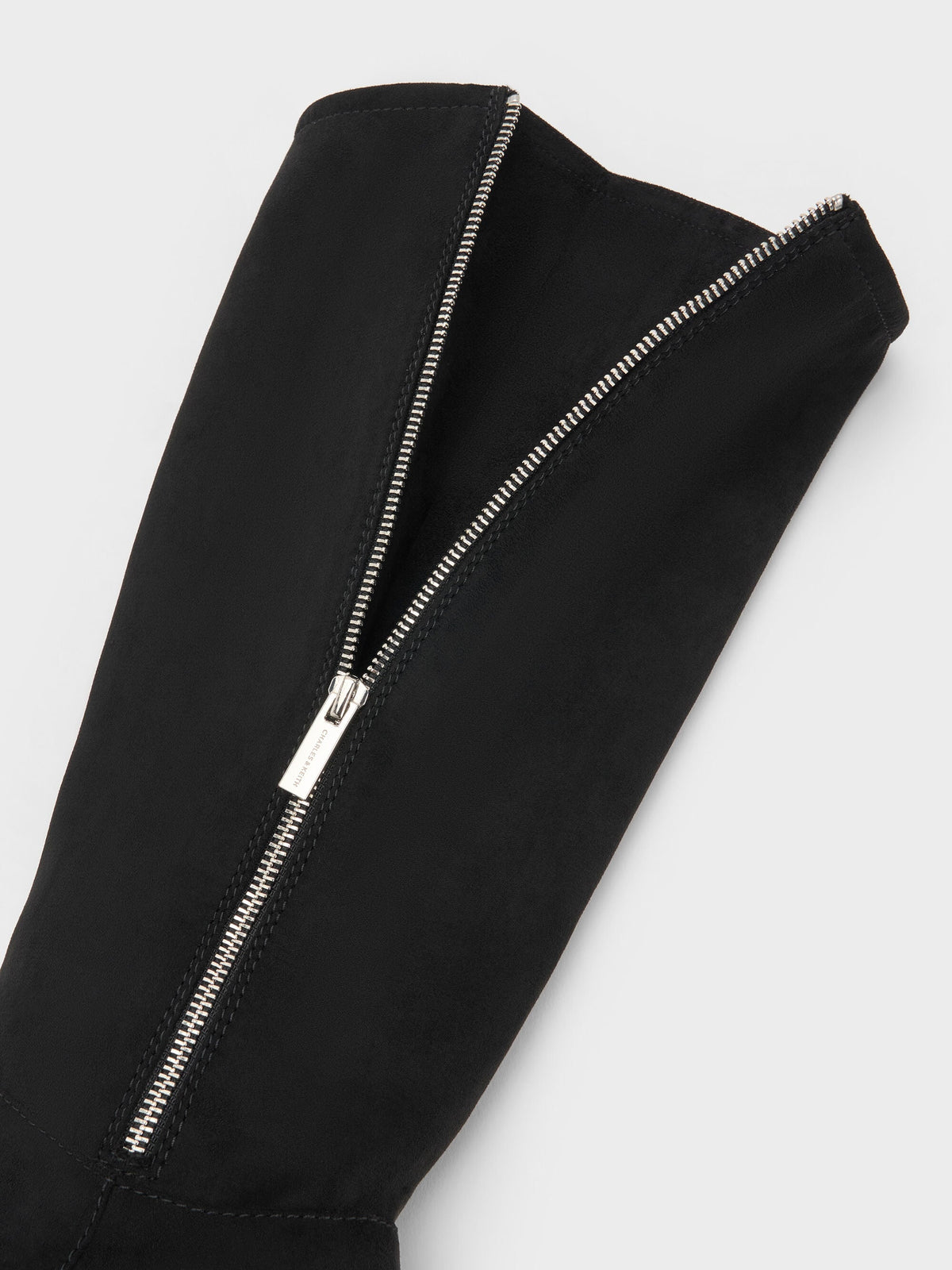 Rosamond Faux Suede Knee-High Boots - Black Textured | CHARLES & KEITH