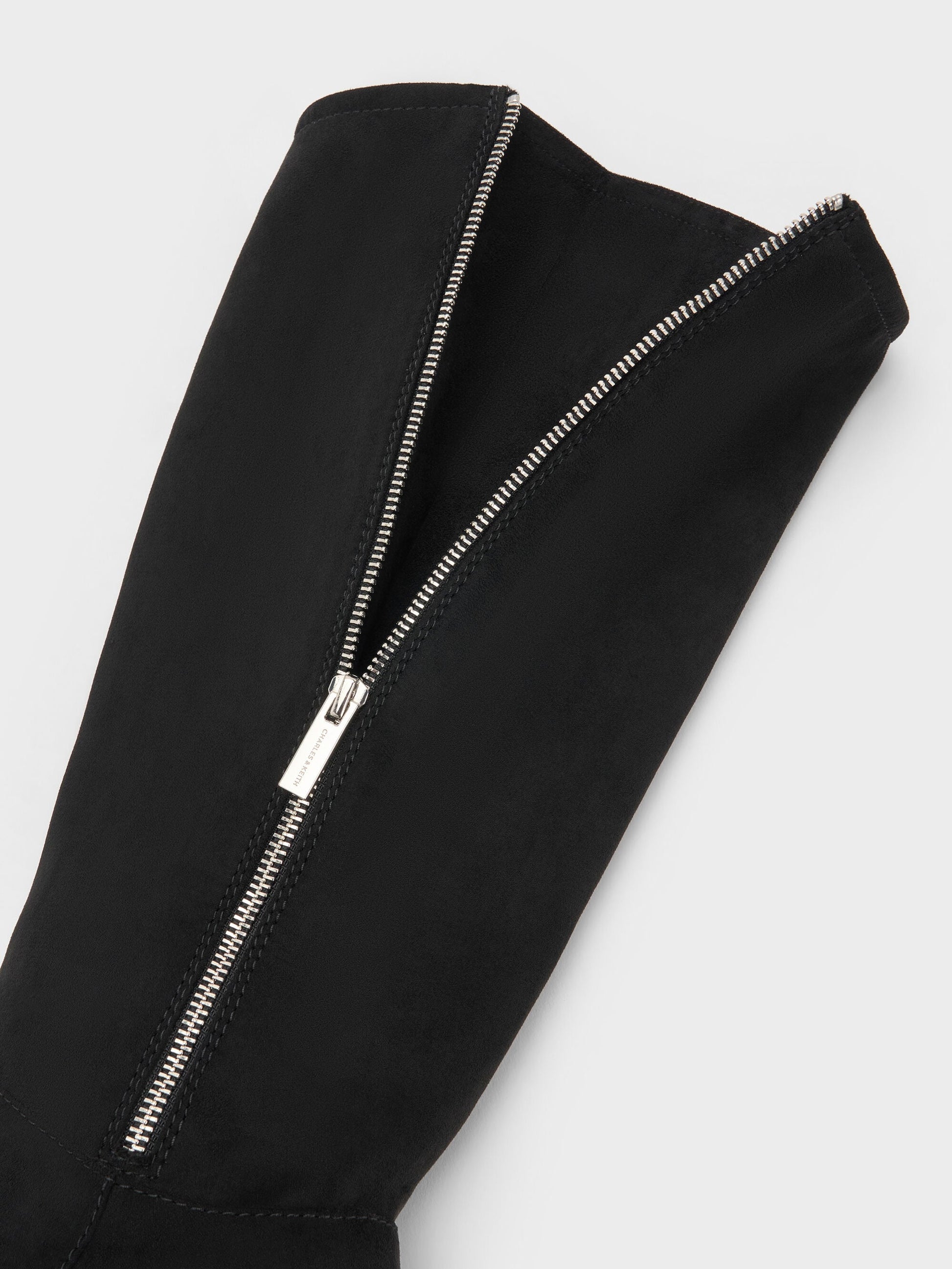 Rosamond Faux Suede Knee-High Boots - Black Textured | CHARLES & KEITH