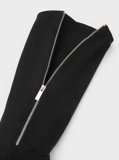 Rosamond Faux Suede Knee-High Boots - Black Textured | CHARLES & KEITH