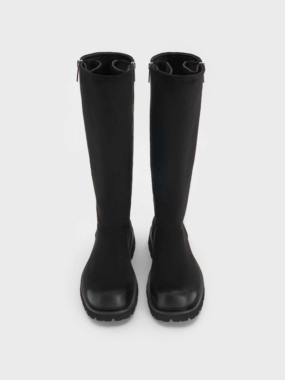 Rosamond Faux Suede Knee-High Boots - Black Textured | CHARLES & KEITH