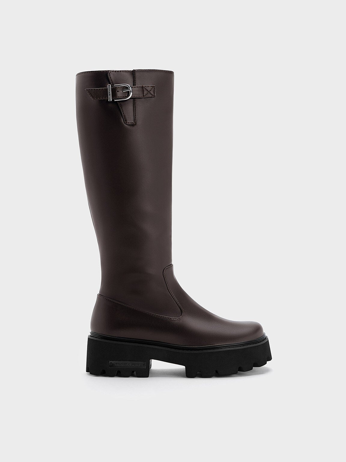 Imogen Side-Buckle Chunky Knee-High Boots - Dark Brown | CHARLES & KEITH