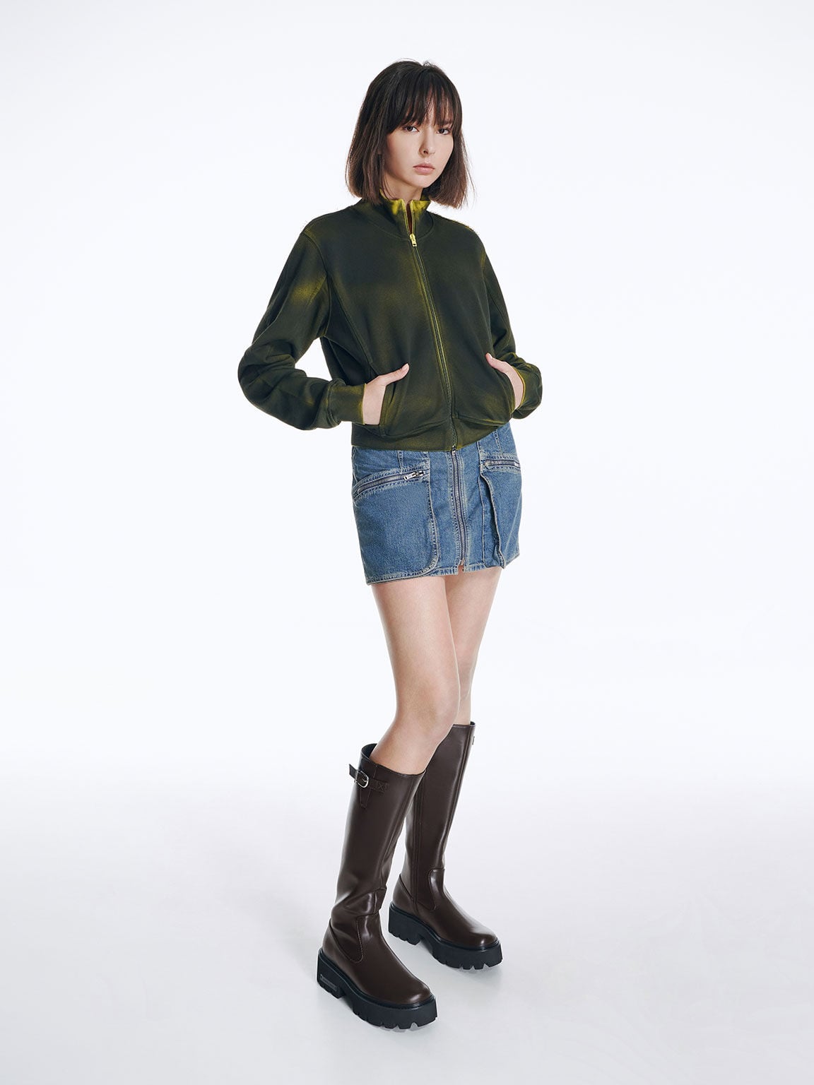 Imogen Side-Buckle Chunky Knee-High Boots - Dark Brown | CHARLES & KEITH