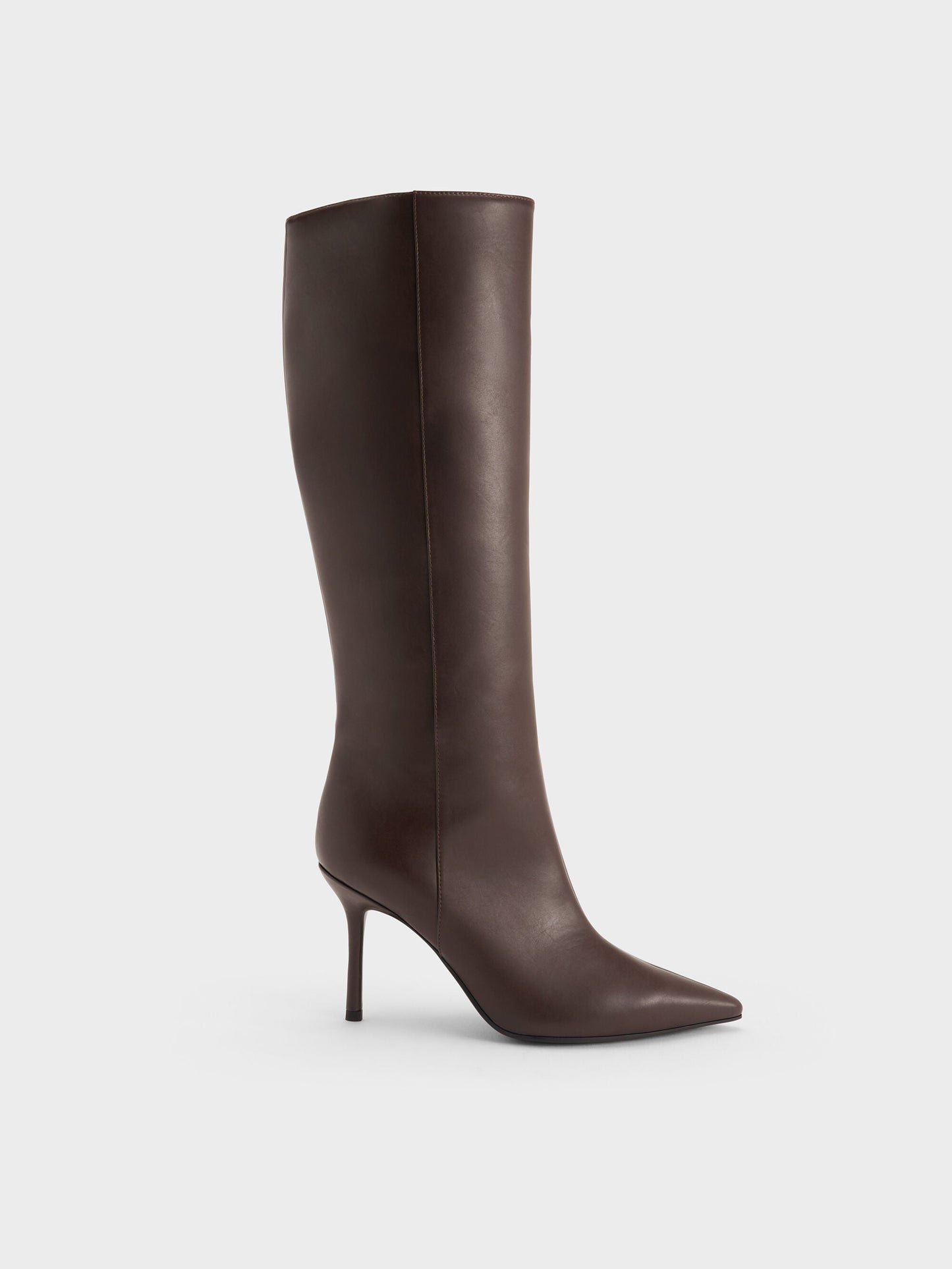 Pointed Stiletto Knee-High Boots - Dark Brown | CHARLES & KEITH