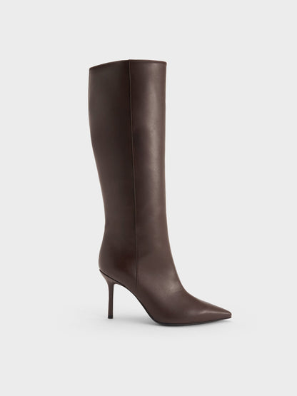 Pointed Stiletto Knee-High Boots - Dark Brown | CHARLES & KEITH