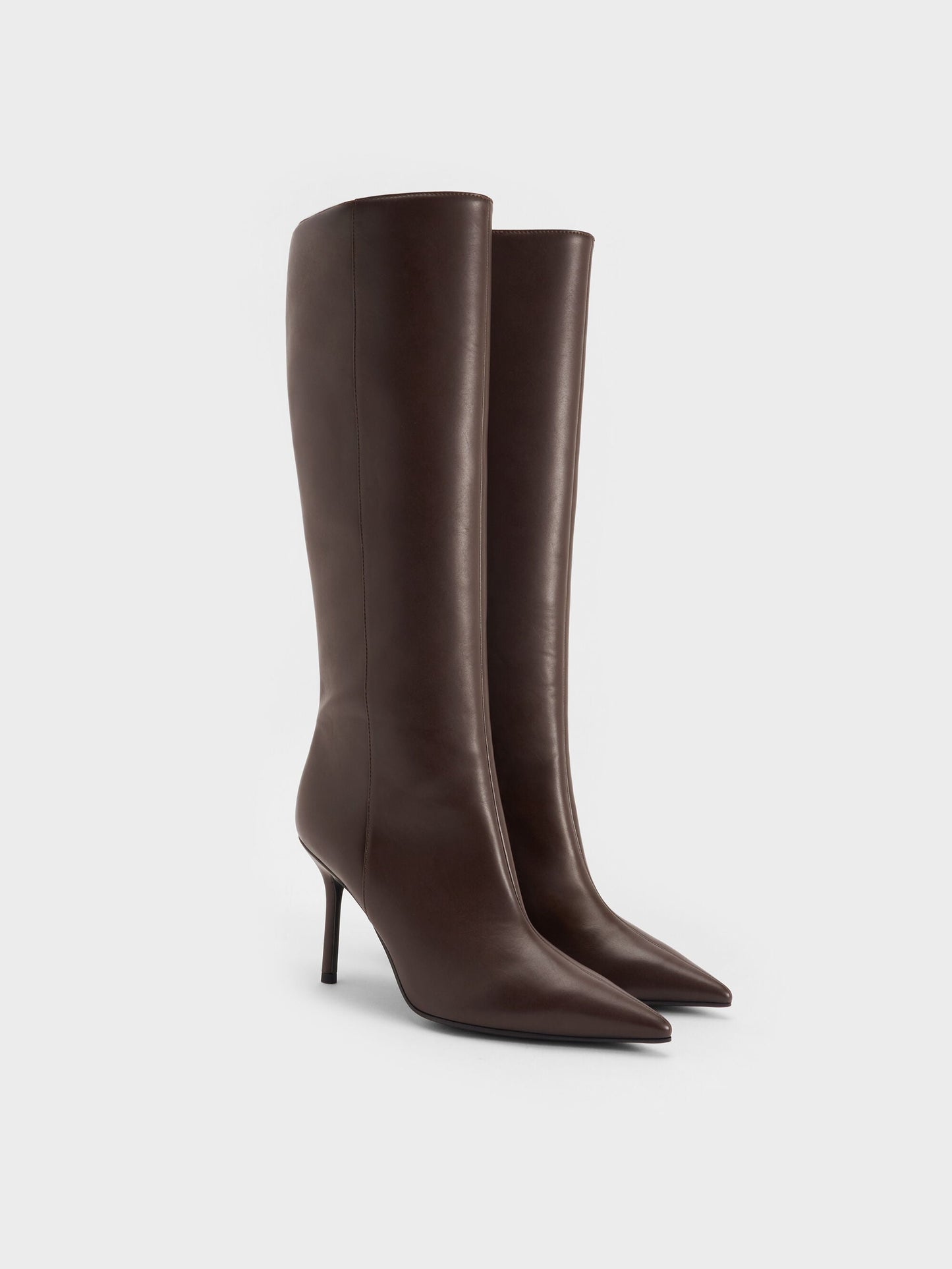 Pointed Stiletto Knee-High Boots - Dark Brown | CHARLES & KEITH
