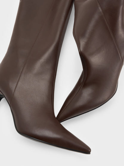Pointed Stiletto Knee-High Boots - Dark Brown | CHARLES & KEITH