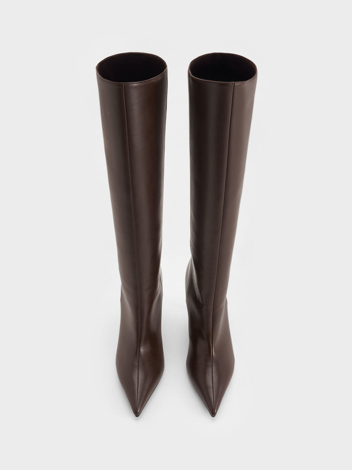 Pointed Stiletto Knee-High Boots - Dark Brown | CHARLES & KEITH
