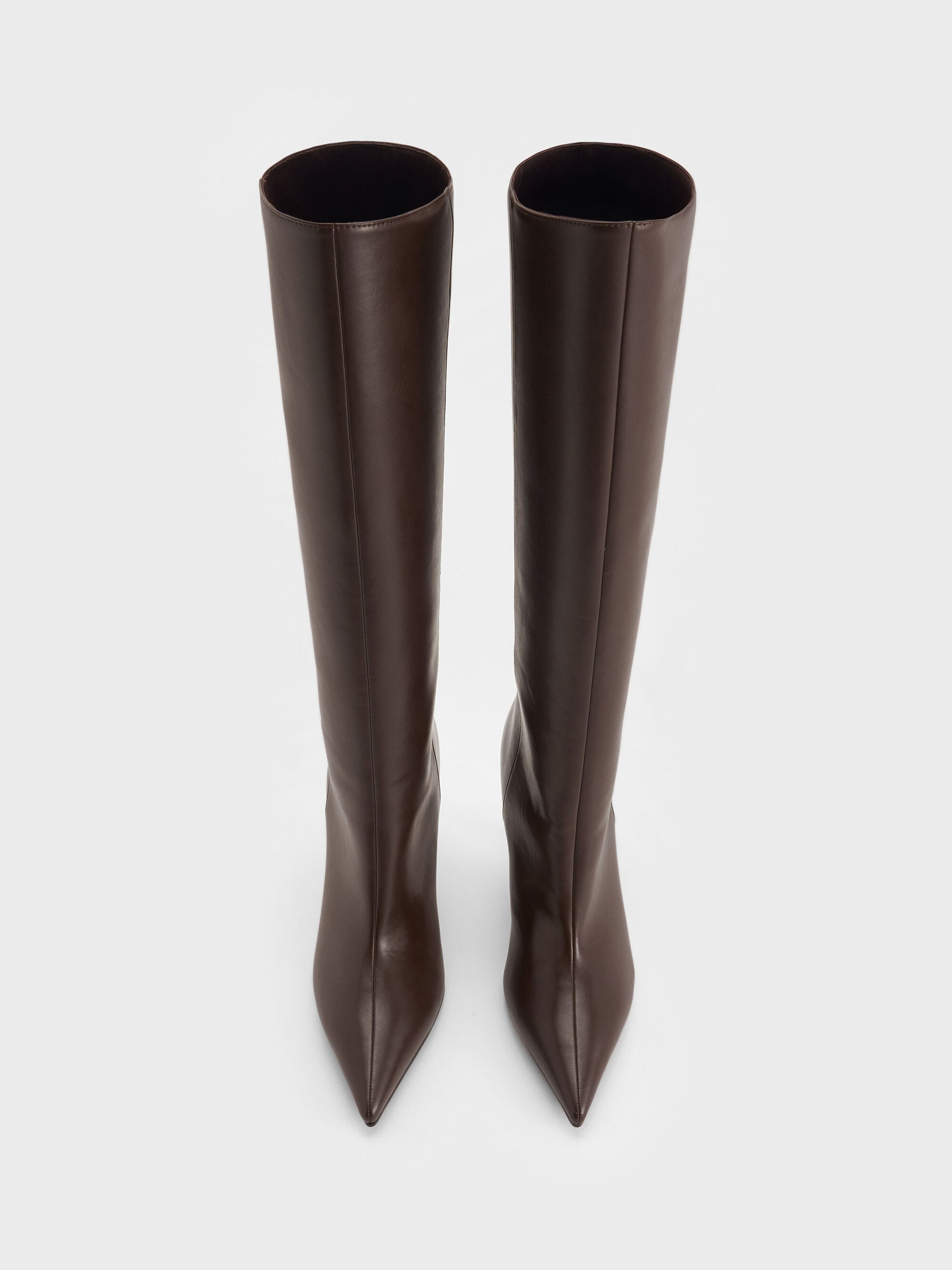 Pointed Stiletto Knee-High Boots - Dark Brown | CHARLES & KEITH