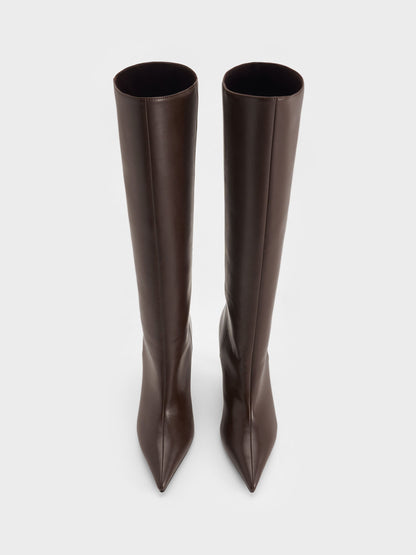 Pointed Stiletto Knee-High Boots - Dark Brown | CHARLES & KEITH