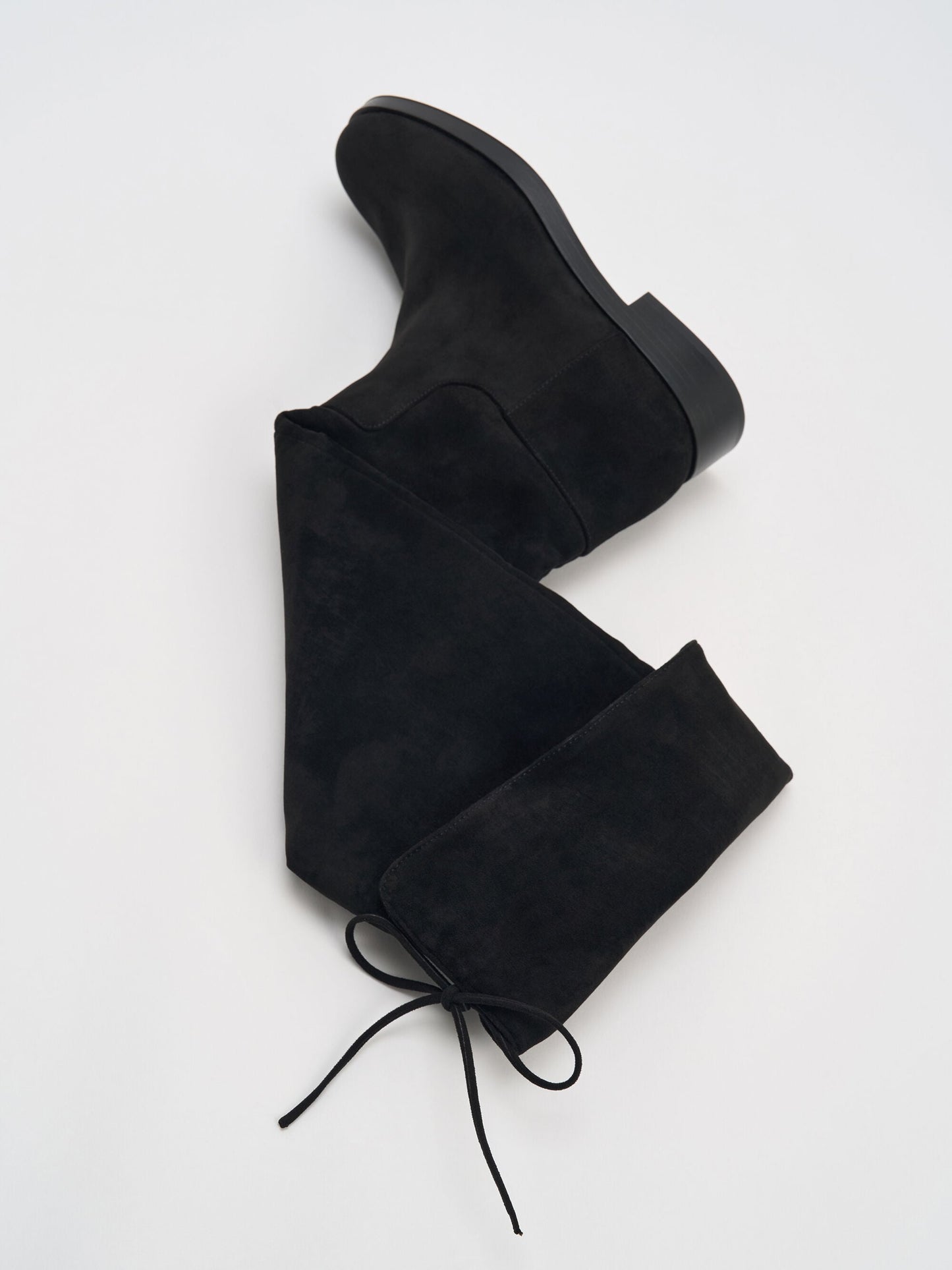 Louisa Faux Suede Fold-Over Thigh-High Boots - Black Textured | CHARLES & KEITH
