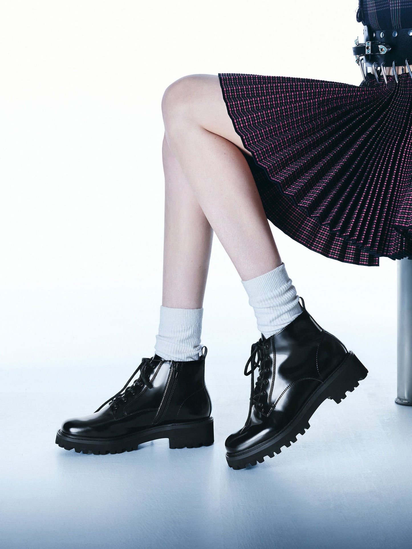 Ridged-Sole Side-Zip Combat Boots - Black Box | CHARLES & KEITH