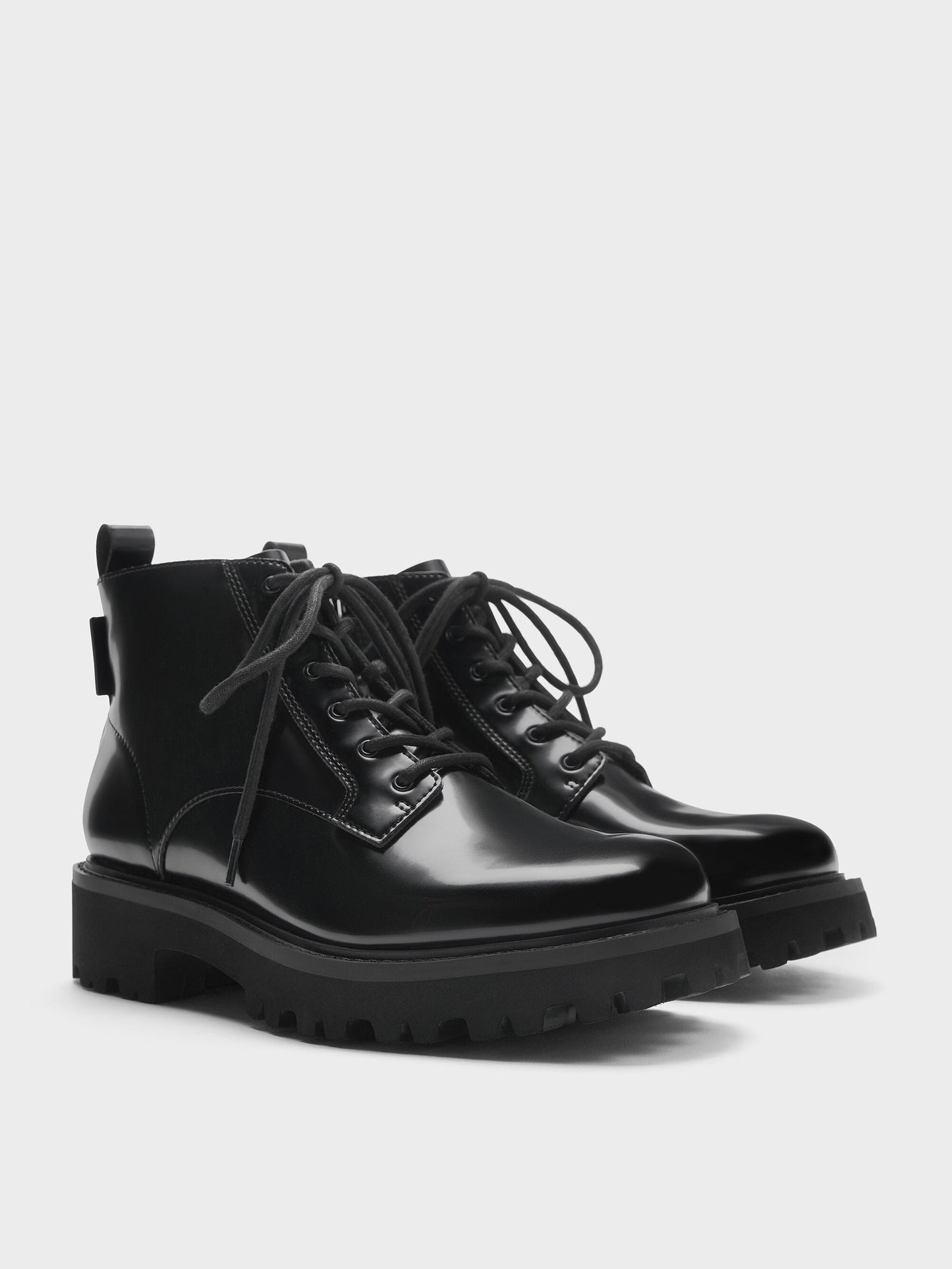 Ridged-Sole Side-Zip Combat Boots - Black Box | CHARLES & KEITH