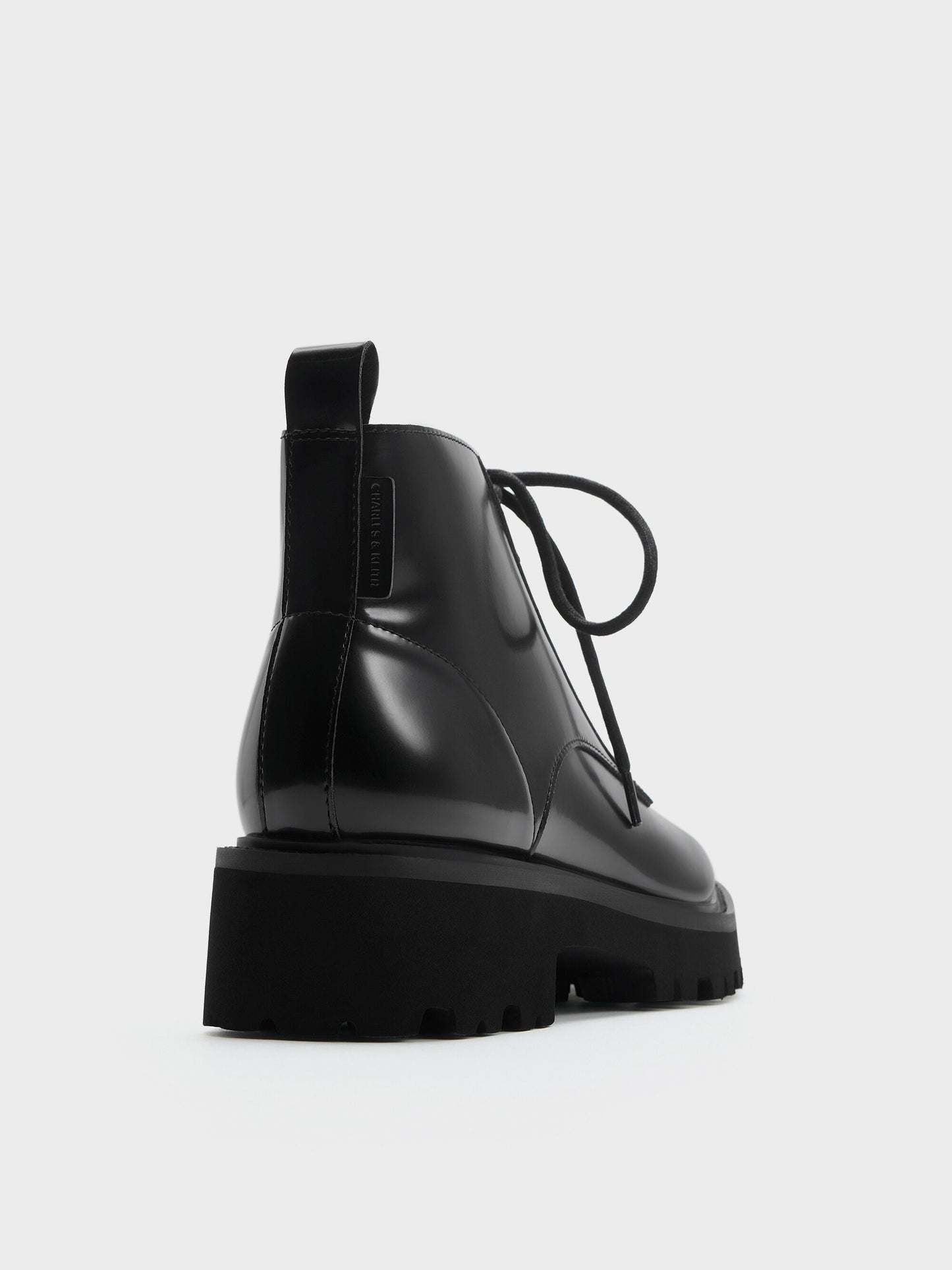 Ridged-Sole Side-Zip Combat Boots - Black Box | CHARLES & KEITH