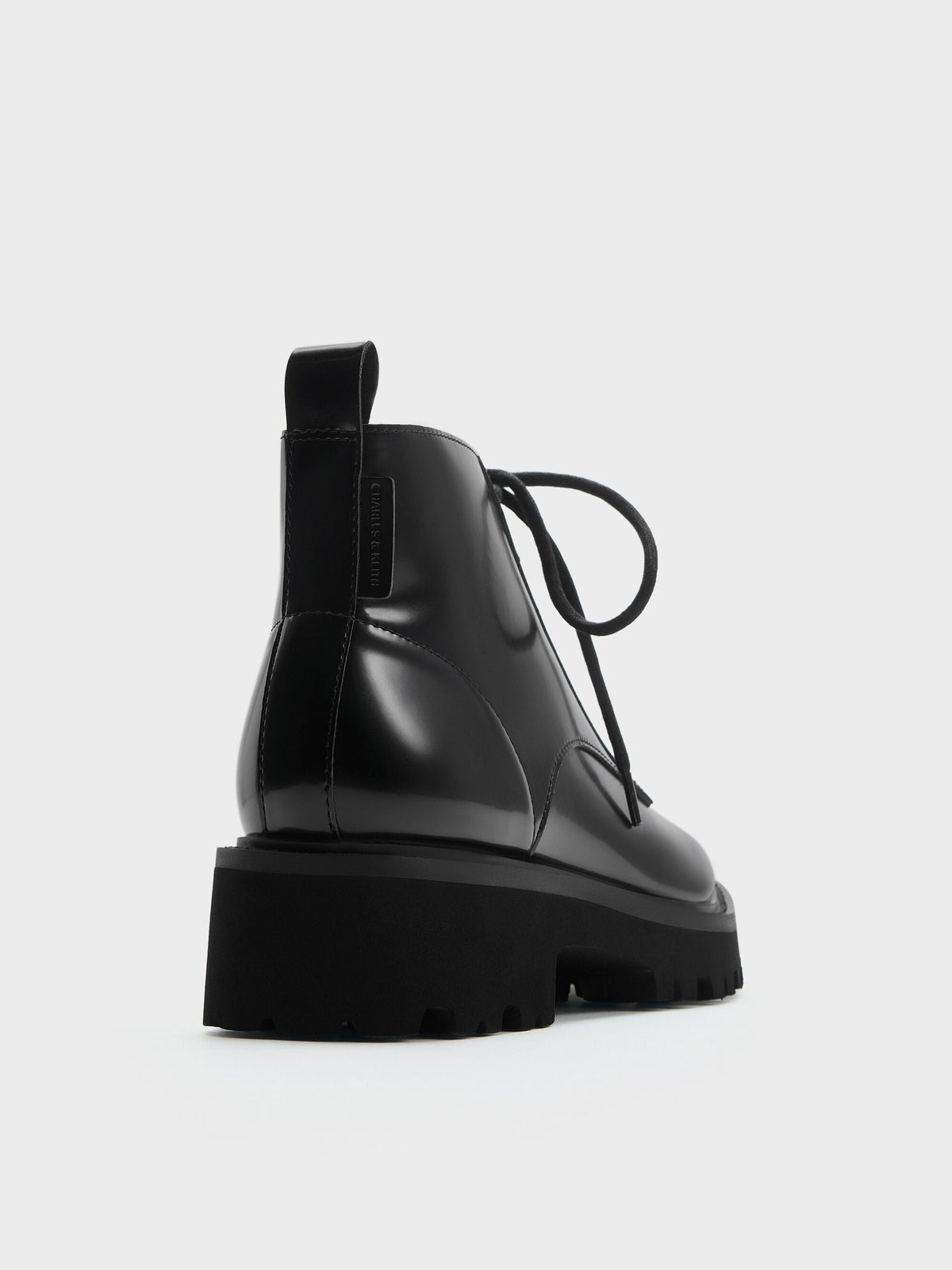 Ridged-Sole Side-Zip Combat Boots - Black Box | CHARLES & KEITH