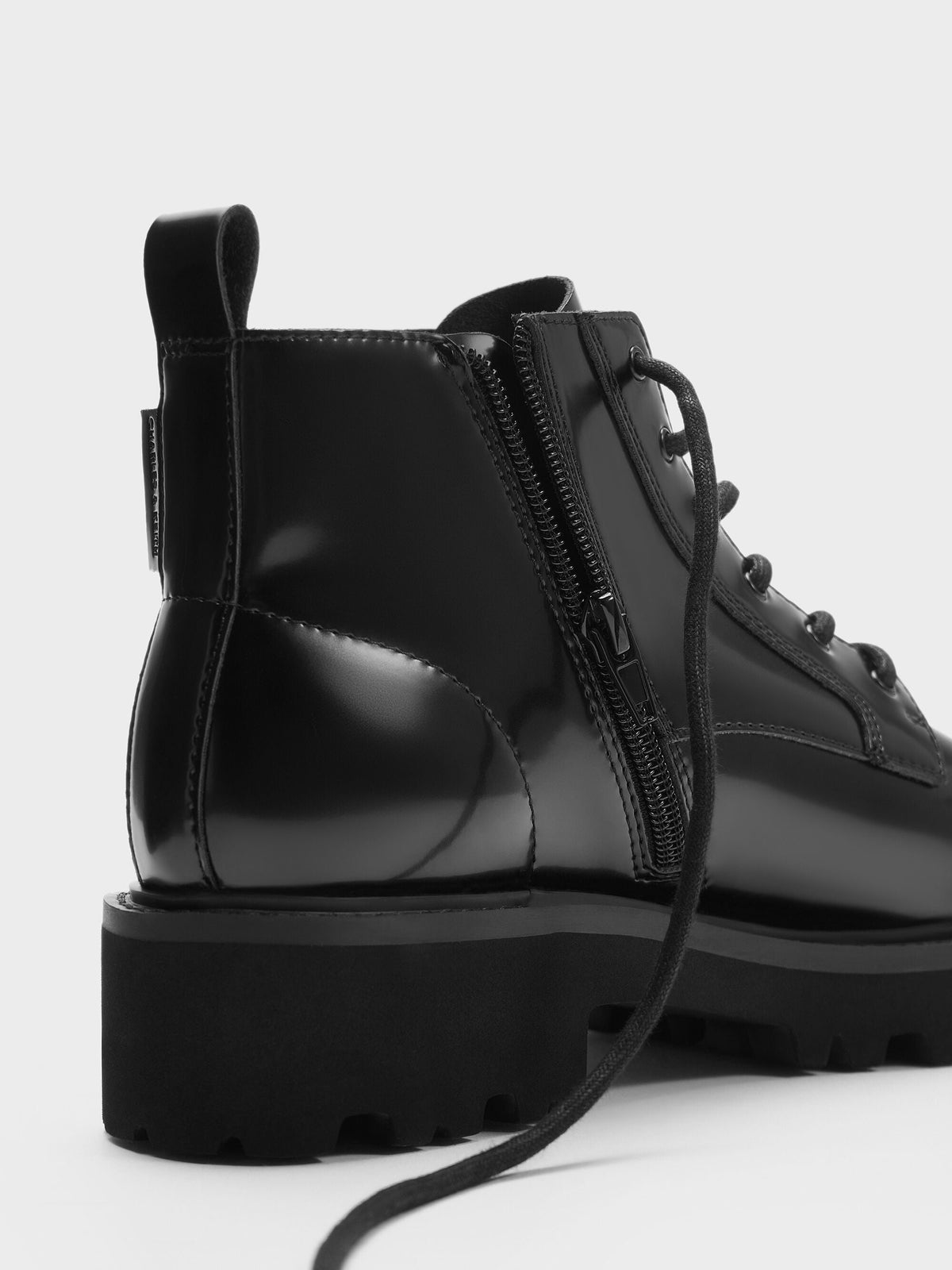 Ridged-Sole Side-Zip Combat Boots - Black Box | CHARLES & KEITH