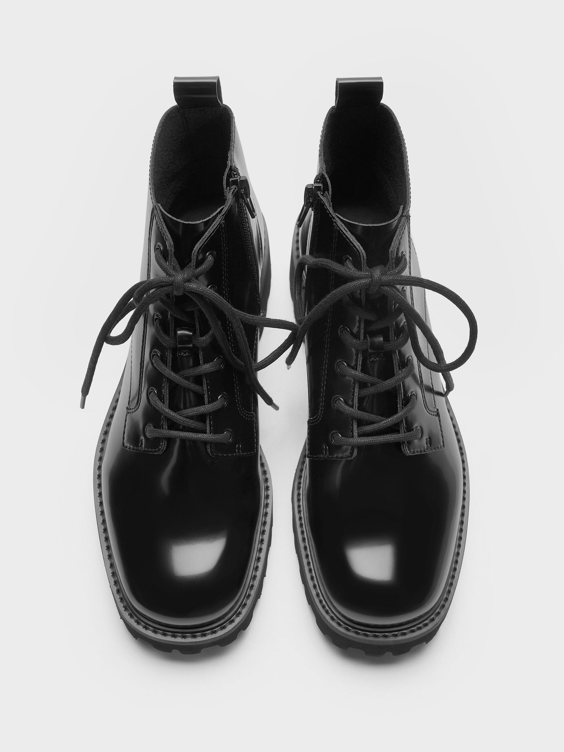 Ridged-Sole Side-Zip Combat Boots - Black Box | CHARLES & KEITH