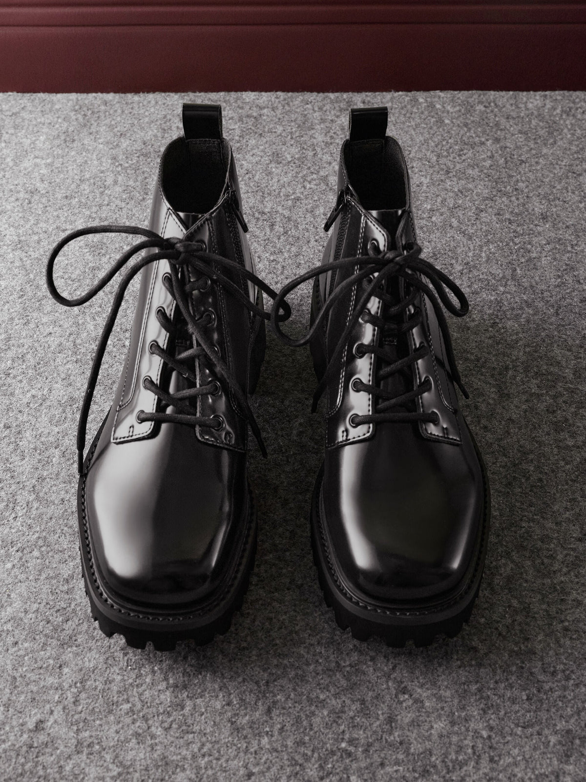 Ridged-Sole Side-Zip Combat Boots - Black Box | CHARLES & KEITH