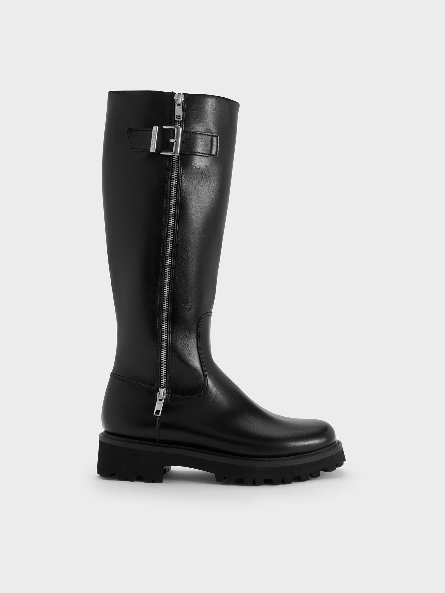 Lyndon Buckled Knee-High Boots - Black | CHARLES & KEITH