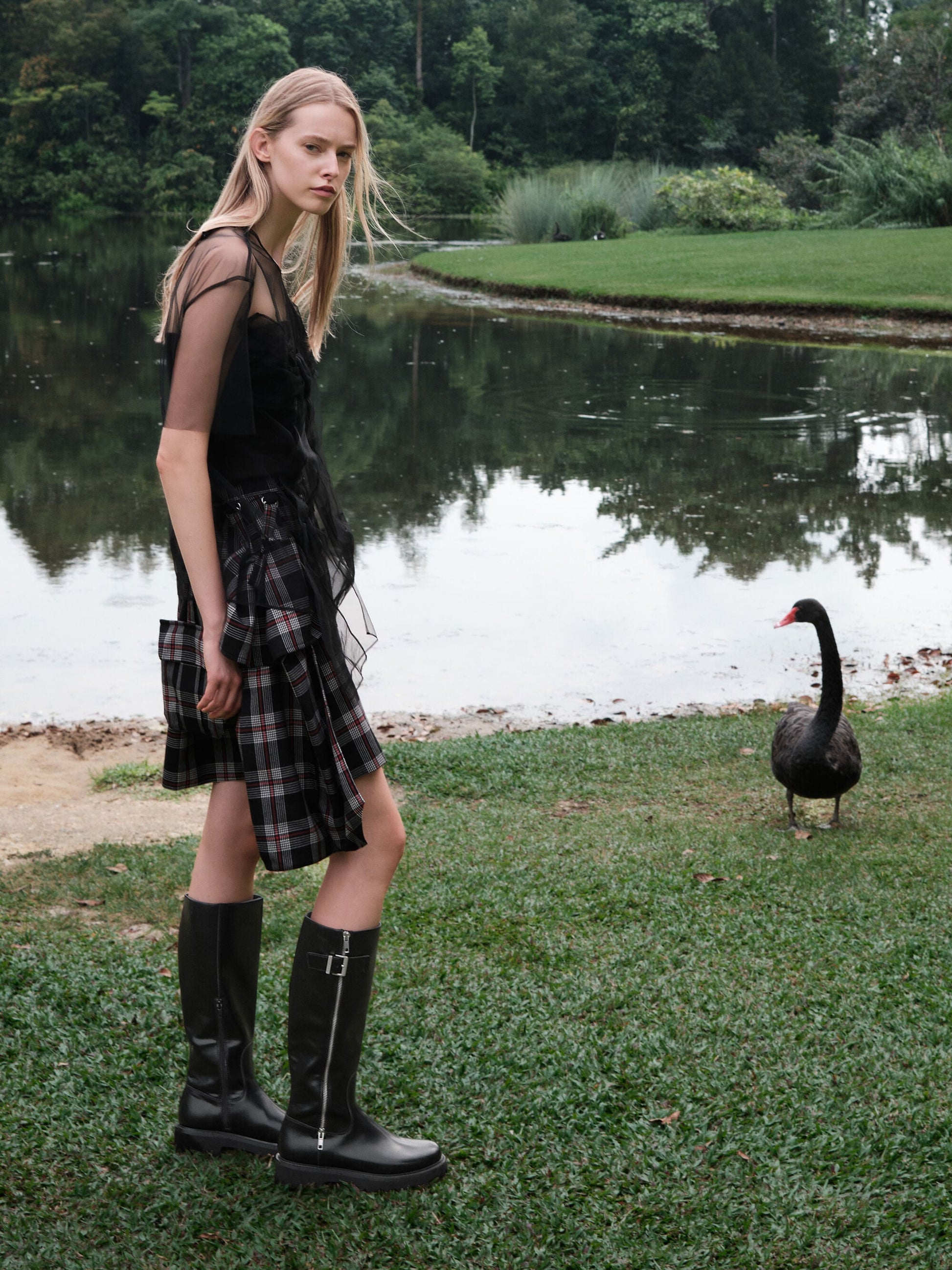 Lyndon Buckled Knee-High Boots - Black | CHARLES & KEITH