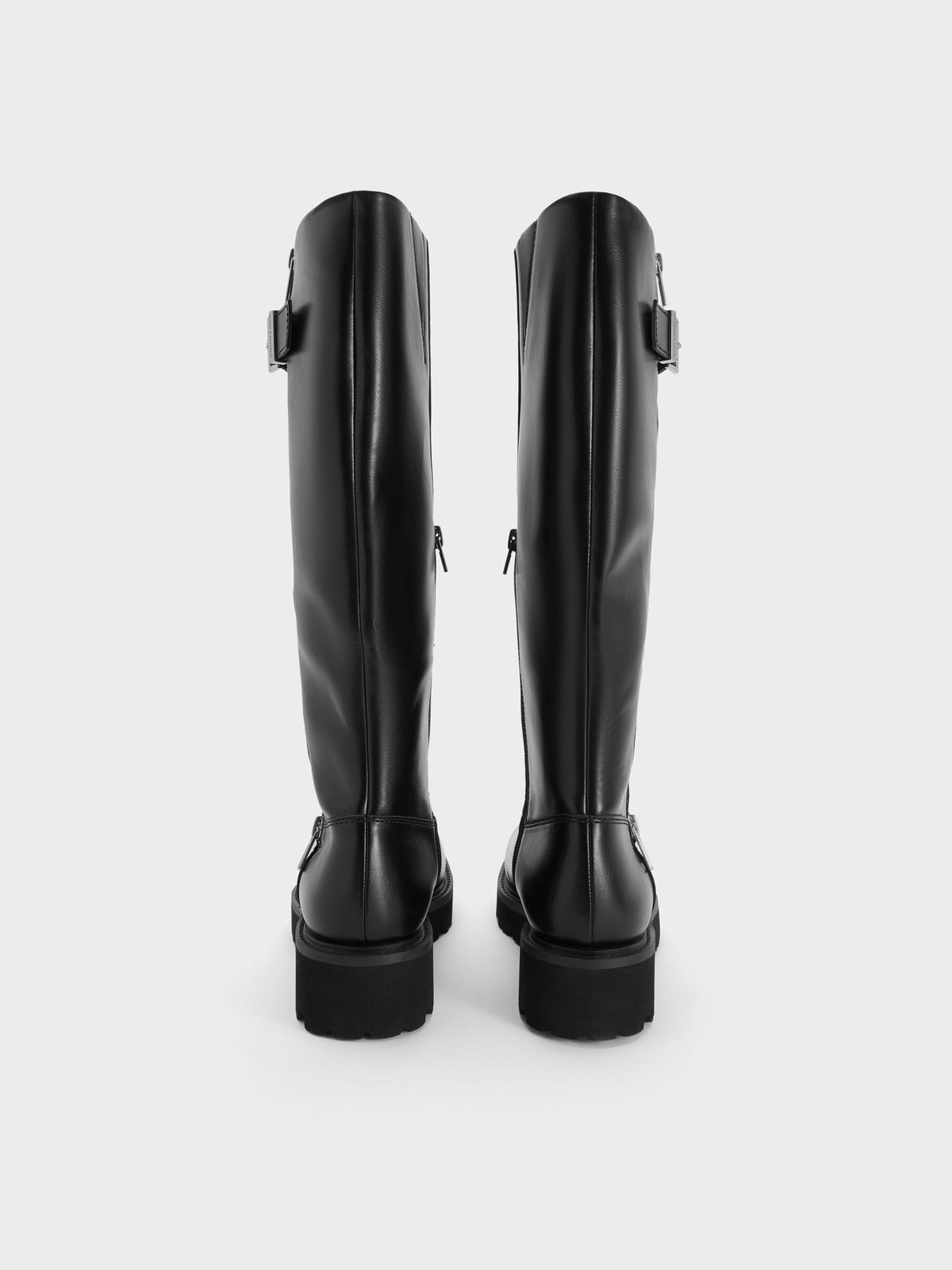 Lyndon Buckled Knee-High Boots - Black | CHARLES & KEITH